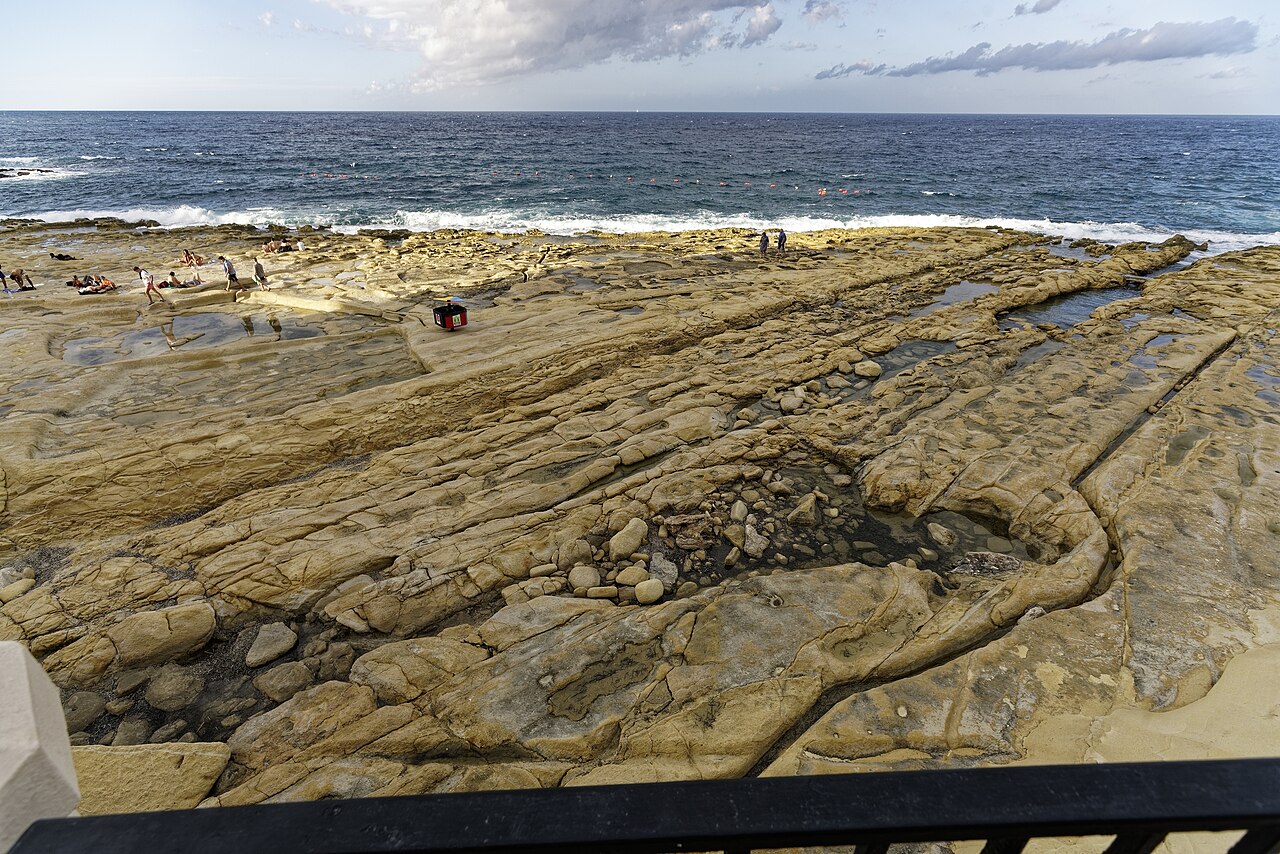 The rocky bathing coast at Fond Għadir, Sliema