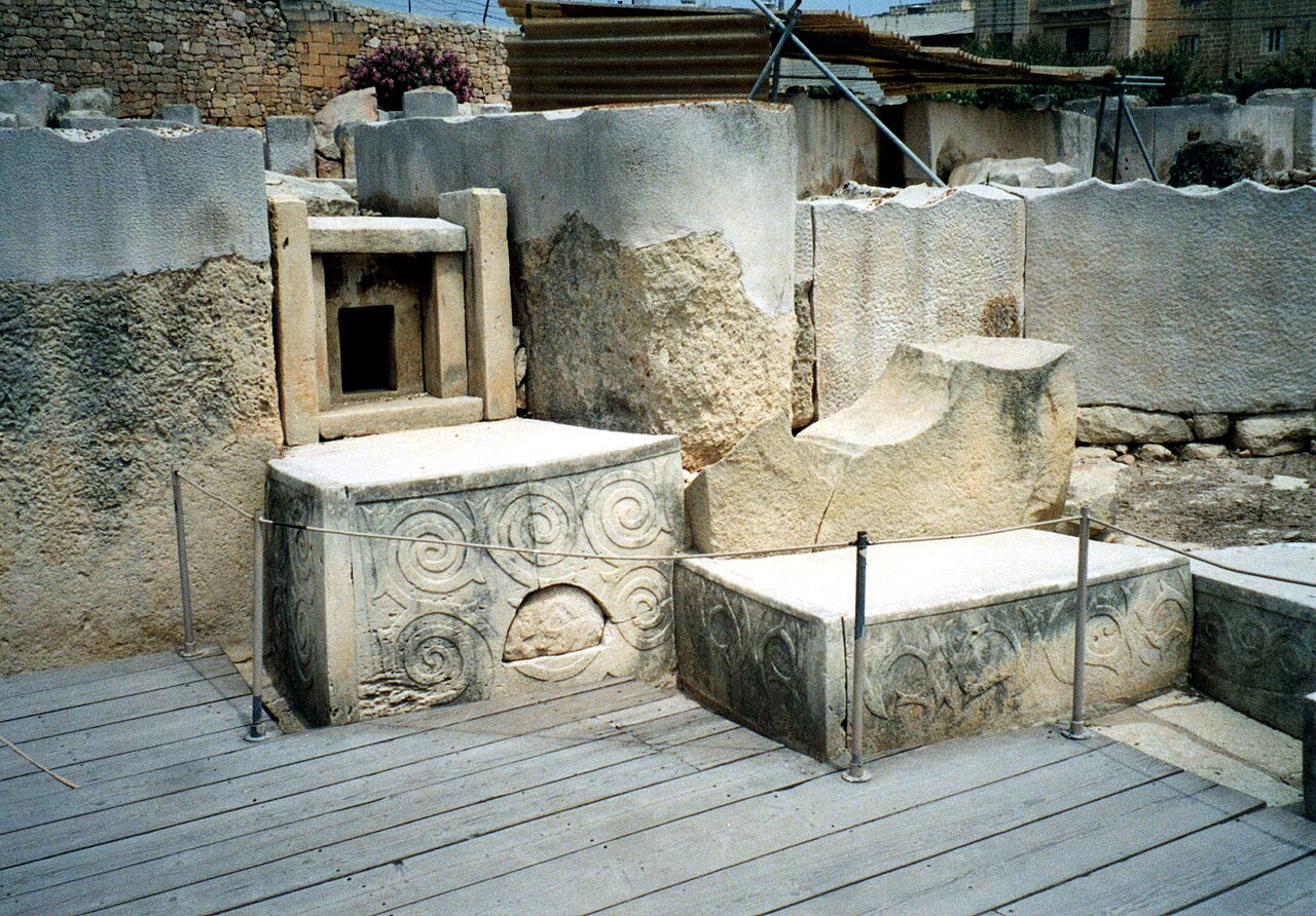 Replicas of carved decoration at the Tarxien temples