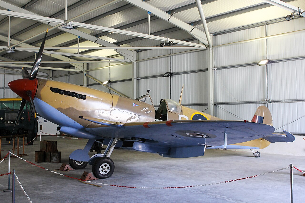 A Spitfire displayed inside the Malta Aviation Museum at Ta’ Qali