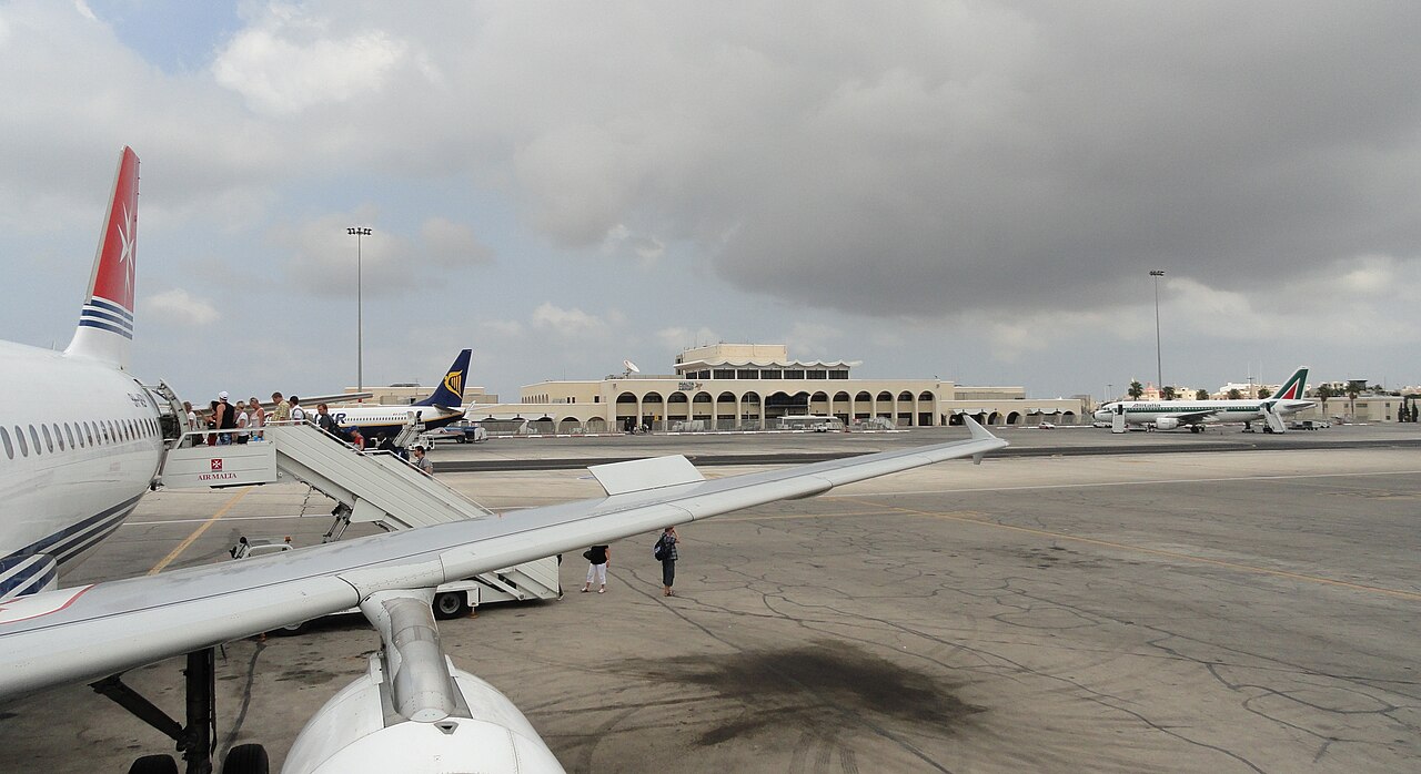 Malta International Airport terminal seen from the apron, photographed in 2011