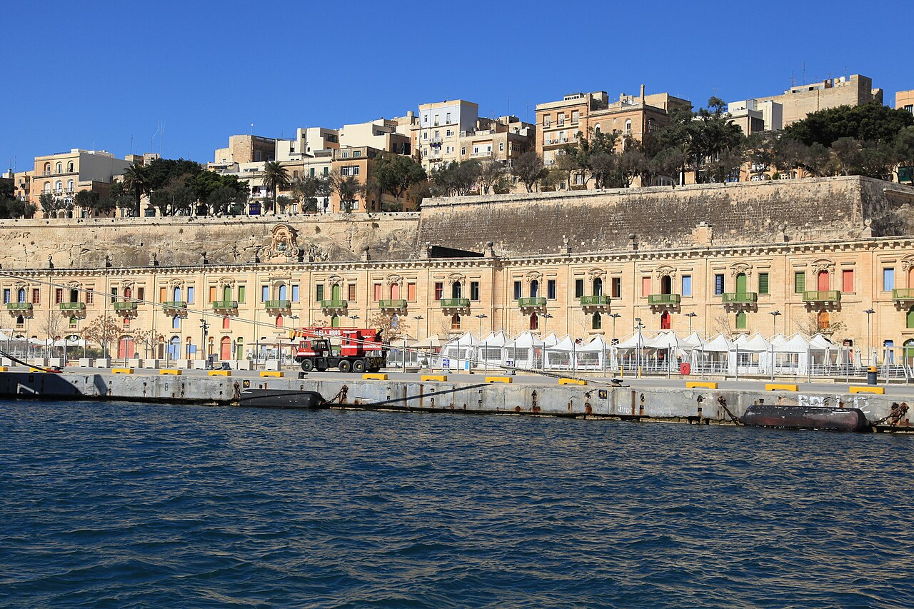 The Valletta Waterfront in Floriana, Malta, seen from the harbour